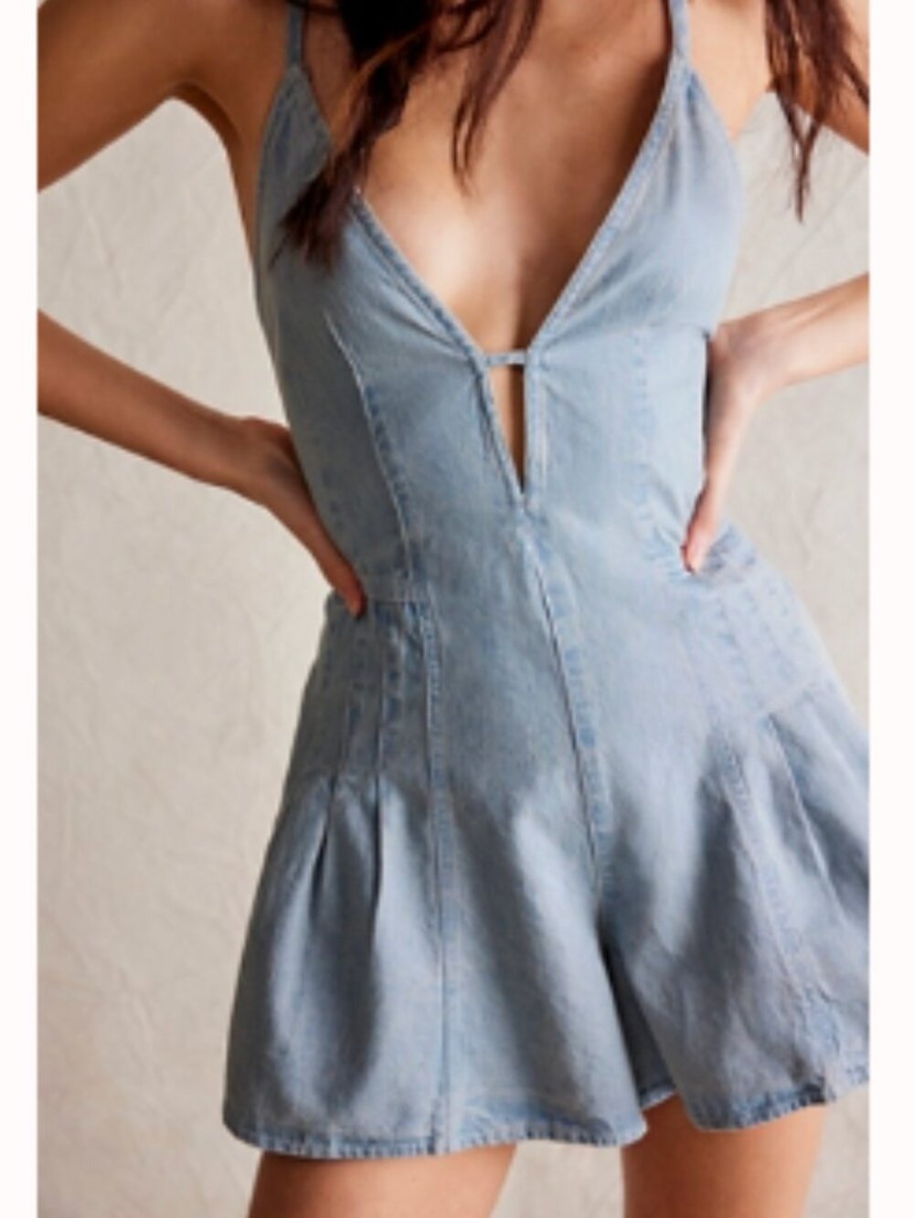 We The Free Light Blue Denim Romper